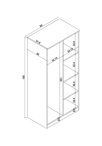 Kardelen Serisi Atlantik Çam 2 Kapaklı 4 Raflı 80 Cm Elbise Dolabı Atlantik Çam