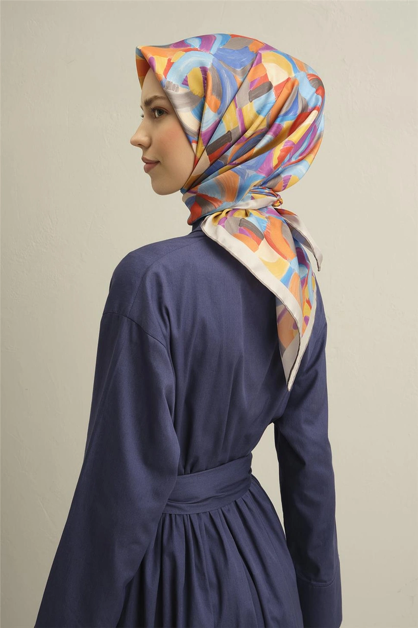 Armine Geometrik Desenli Saf İpek Twill Eşarp 9329d 01 Çok Renkli