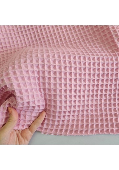 Büyük Kareli Waffle Pike Bornozluk Kumaş 100% Pamuk Bw-23 Pembe