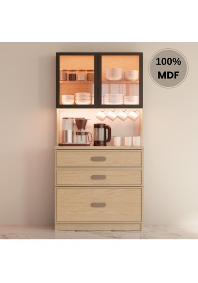 Karanfil Mdf Kahve Köşesi Dolabı Çekmeceli Işıklı Bej