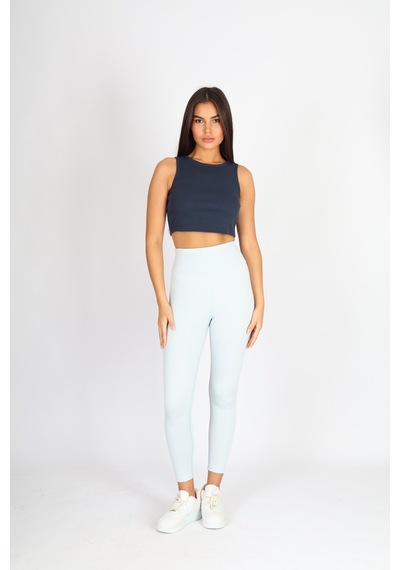 Soft&Basic Kadın Lacivert Basic Halter Yaka Esnek Biyeli Kaşkorse Kumaş Crop Top Body Atlet Lacivert