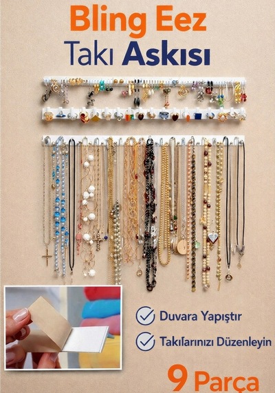 Bling Eez Takı Askısı 9 Parça Takı Aksesuar Düzenleyici Kolye Küpe Yüzük Takı Organizer Beyaz
