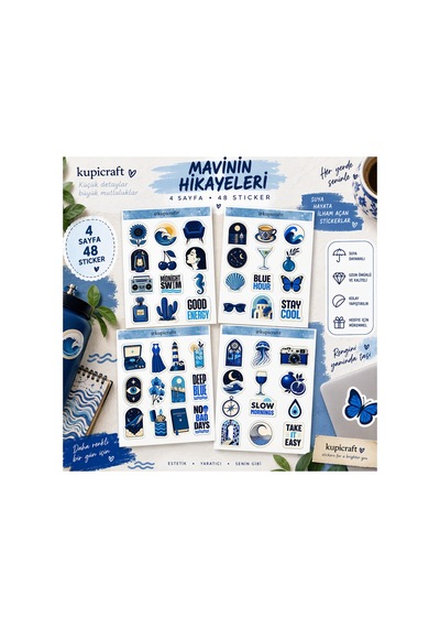 Blue Aesthetic Sticker Set - Mavi Temalı Etiket Seti Ajanda Scrapbook Journal - 933948585 Diğer