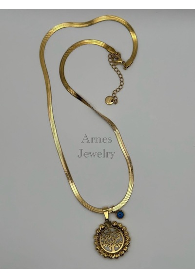 Arnes Jewelry Çelik İtalyan Ezmeli Dorikalı Yaşam Ağaçlı Kolye Gold