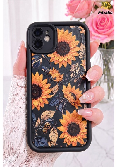 Fibaks iPhone 11 Uyumlu Kılıf Yumuşak Dokulu Ayçiçeği Desenli Yumuşak Kamera Korumalı Silikon Kapak