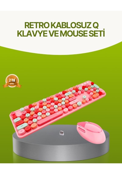 Bluetooth Retro Kablosuz Klavye Ve Mouse Seti 3 Cihaz Bağlantılı, Sessiz Tuş, Uzun Pil Ömrü Diğer