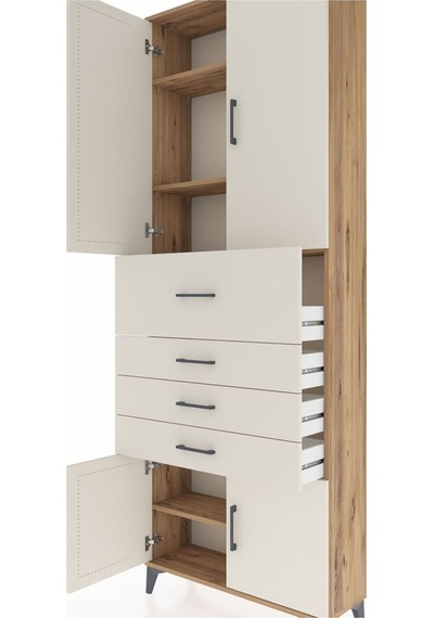 Arges Dolap 4 Raflı 4 Çekmeceli 4 Kapaklı 88x30x243 Çam-aytaşı Çam