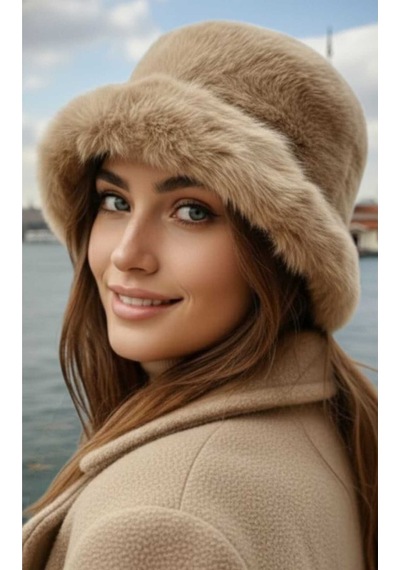 Uniquetrenders Kadın Peluş Bucket Şapka Vizon