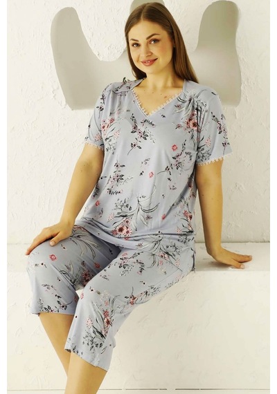 Alimer Kadın Açık Mavi Büyük Beden Bermuda Pijama Takm Edy2704b-m Açık Mavi