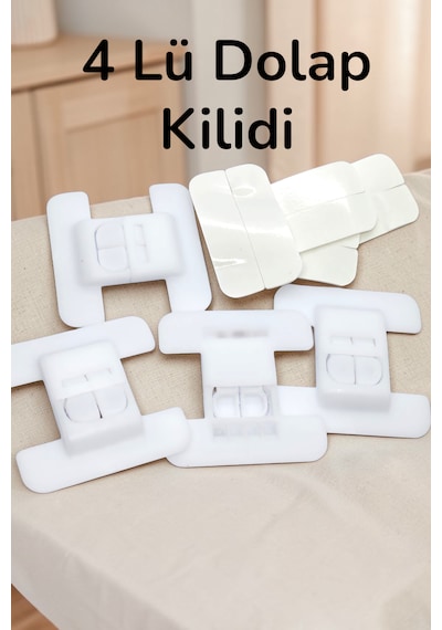 4 Adet Kendinden Yapışkanlı Buzdolabı, Çekmece Ve Dolap Kapağı Çocuk Kilidi Açık Beyaz