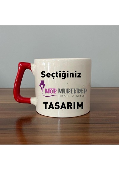 Seçtiğin Mor Mürekkep Tasarım & İsim Kırmızı Kulplu D Kupa