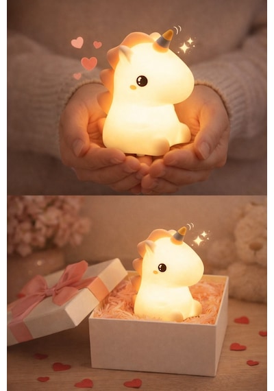 Rgb Led Sevimli Unicorn Çocuk Odası Gece Masa Lambası Renk Değiştiren Yumuşak Silikon Usbli Şarjlı Çok Renkli