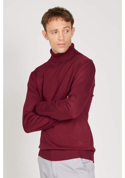 AC&Co / Altınyıldız Classics  Erkek Bordo Standart Fit Normal Kesim Tam Balıkçı Yaka Triko Kazak Bordo