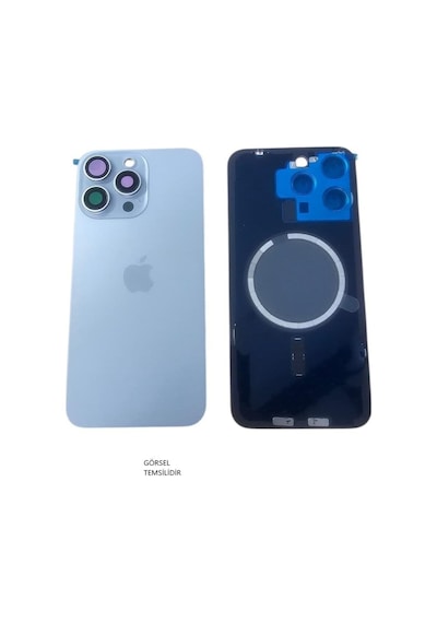 İphone 15 Pro Max Arka Pil Kapağı Full Nfc Li Lens Mavi