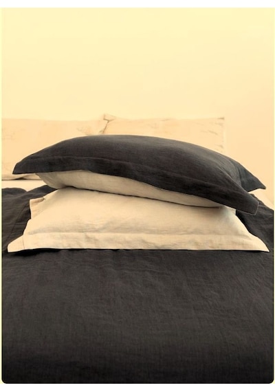 Siyah-naturel 100%100 Pamuklu Yıkamalı Vintage Çift Kişilik Nevresim Takımı, 200 X 220 Siyah