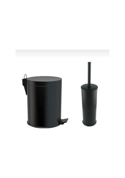 İsaoğlu Yapı Siyah Banyo Çöp Kovası Siyah Banyo Fırçası Metal Set Premium Siyah Kova Fırça Siyah