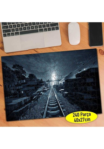 Dolunay Manzaralı Tren Rayları 240 Parça Puzzle Yapboz-84258673
