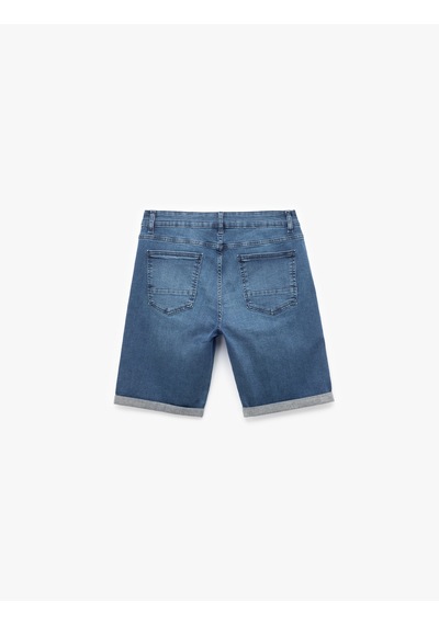 Koton Normal Bel Cep Detaylı Pamuklu Slim Fit Jean Şort Koyu İndigo 5sam40158nd İndigo