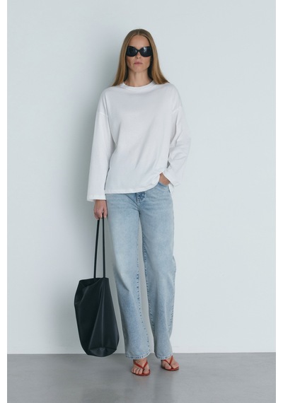 Suud Collection Beyaz Uzun Kollu Oversize Tişört
