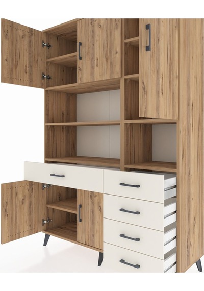 Hyperion Dolap 9 Raflı 5 Çekmeceli 5 Kapaklı 132x44x195 Çam-ç... Çam