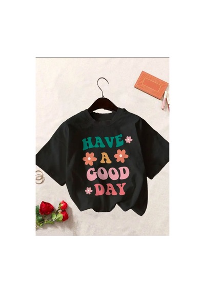 Medinenur Have A Good Baskılı Basic T-shırt Siyah