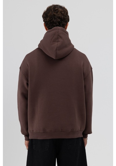 Vamos Basic Oversize Kapüşonlu Sweatshirt Kahve