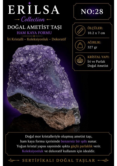 Sertifikalı Doğal Ametist Taşı İri Kristalli Ham Kaya Mor Kütle D