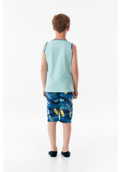 Fullamoda Baskılı Bisiklet Yaka Erkek Çocuk Pijama Takımı 24mıcg631212230-mavi 24MICG631212230-Mavi