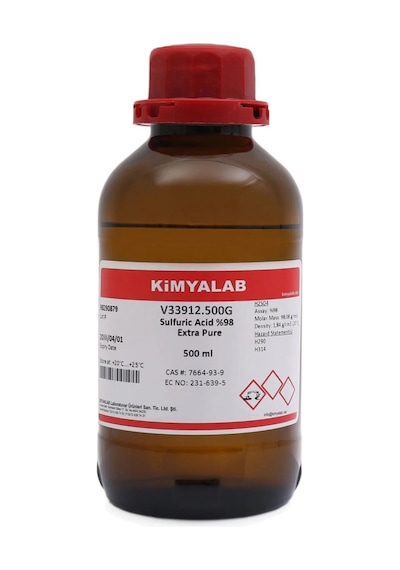 Sülfürik Asit %98 Cam - Sulfuric Acid Extra Pure H2SO4 500 ML