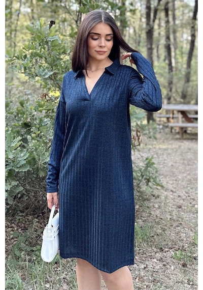 WeShaya Kadın Lacivert Polo Yaka, Kendinden Desenli, Basic Kalıp, Uzun Kollu Midi Triko Elbise Lacivert WeShaya Kadın Lacivert Polo Yaka, Kendinden Desenli, Basic Kalıp, Uzun Kollu Midi Triko Elbise Lacivert