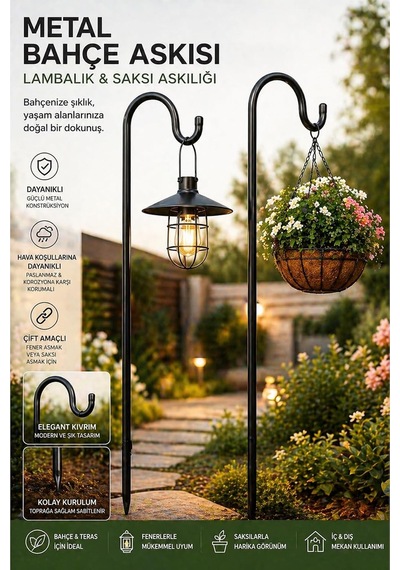 Tr Metal Bahçe Askılığı 115 Cm, Saksı, Fener Ve Solar Lamba Askısı, Siyah
