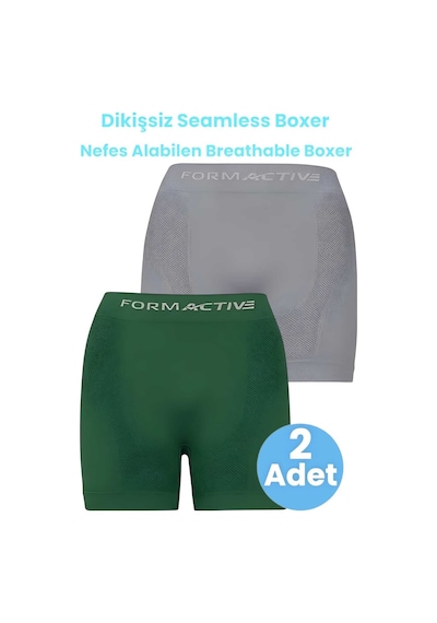 Uniquetrenders Erkek Dikişsiz/seamless Nefes Alabilen Boxer 2'li Set Gri - Yeşil