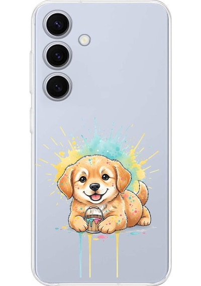Samsung Galaxy S25 Fe İle Uyumlu Splash Köpek Tasarımlı Şeffaf Silikon Kılıf Şeffaf