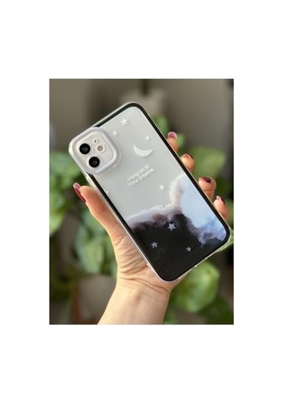 Ayrex Iphone 11 İle Uyumlu Siyah Cyrstal Night Baskılı Şeffaf Kılıf Diğer