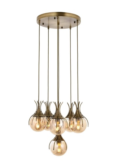 Avonnı Av-60161-6et Eskitme Kaplama Modern Avize, E27, Metal, Cam, 50cm Diğer