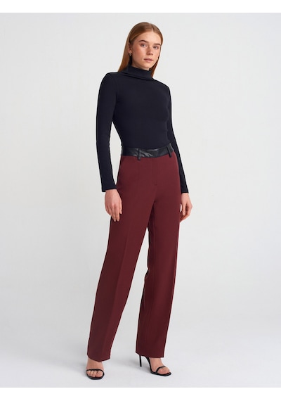 Dilvin 71603 Suni Deri Detaylı Pantolon Bordo