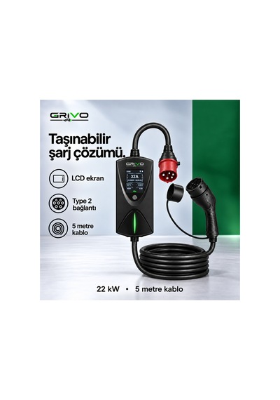 22 Kw 32a Taşınabilir Elektrikli Araç Şarj Cihazı Type 2 5 Metre Kablo Ip67 2 Yıl  - 938842751