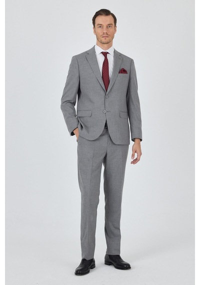 İmza Gri Mono Yaka Esnek 6 Drop Comfort Fit Classic Takım Elbise 1001250104 Gri