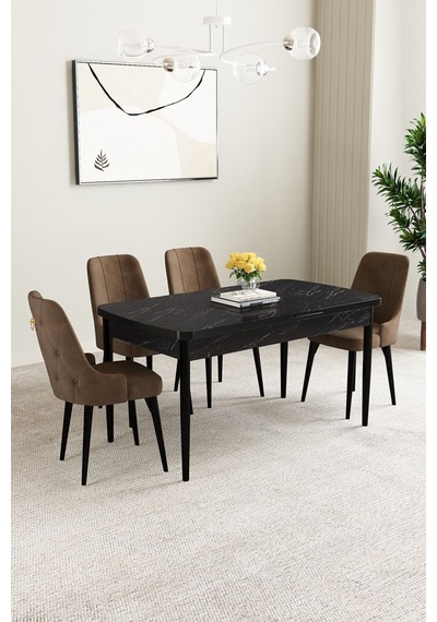 Clara Siyah Mermer Desen 80x132 Açılabilir Mdf Masa Yemek Odası Takımı,mutfak Takımı 4 Adet Sandalye Kahverengi Clara Siyah Mermer Desen 80x132 Açılabilir Mdf Masa Yemek Odası Takımı,mutfak Takımı 4 Adet Sandalye Kahverengi