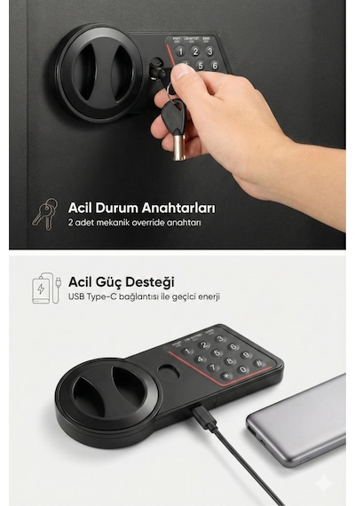 4berry Elektronik Şifreli Çelik Kasa Duvar Ve Zemin Montajlı, Acil Anahtarlı, 9 Litre - Siyah