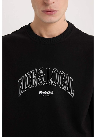 DeFacto Regular Fit Bisiklet Yaka Baskılı Sweatshirt E3205AX24WNBK81 Siyah