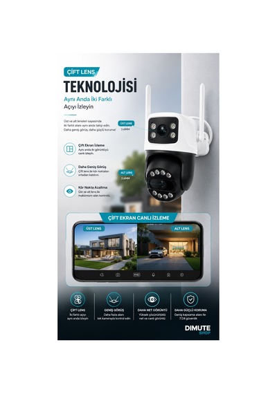 Cmr62 Çift Lens Wifi Güvenlik Kamerası Ptz Gece Görüşlü Hareket Takipli Ip Kamera - 888640493