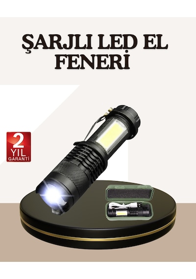 Küçük - 400 - Boy Şarjlı Led El Feneri - Csmo-tex - Tnabilir Klipsli