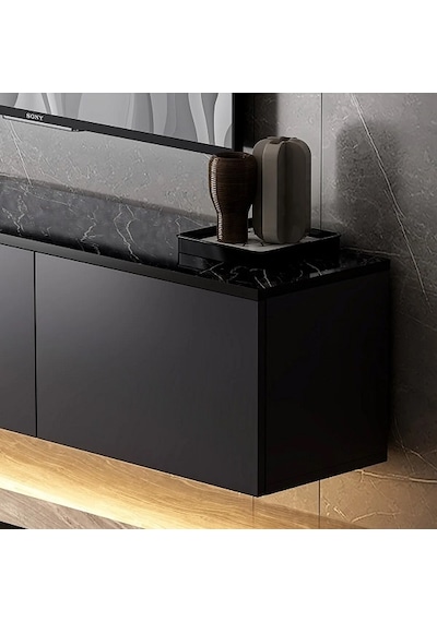 Tv Sehpası Norm Duvara Monte Antrasit Mermer Desen Led Işıklı 160