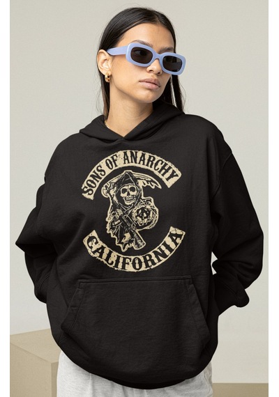 Sevbano Sons Of Anarchy California Rock Metal Baskılı Unisex Oversize Müz Siyah