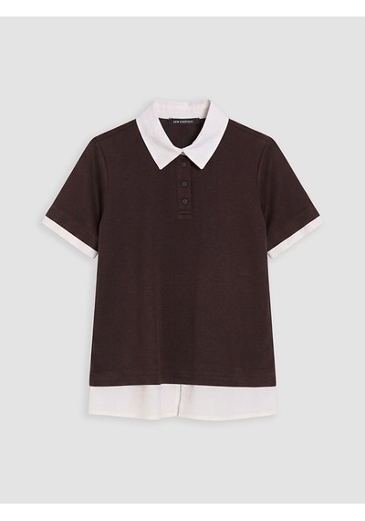 Lcw Everyday Kahverengi Polo Yaka Kadın Tişört