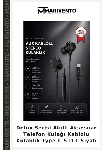 Delux Serisi Akıllı Aksesuar Telefon Kulağı Kablolu Kulaklık Type-c S11+ Siyah S11+