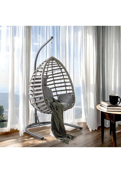 Capri Swing Gümbet Tekli Rattan Bahçe Balkon Salıncağı Gri Çok Renkli