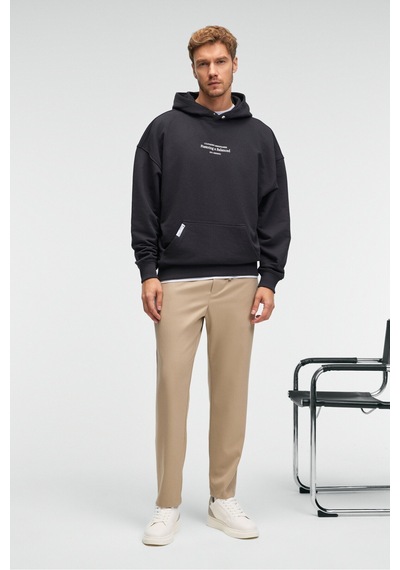 Grimelange CLAY Erkek %100 Pamuk Kapüşonlu Çıtçıtlı Baskılı Cebi Süs Etiketli Antrasit Sweatshirt