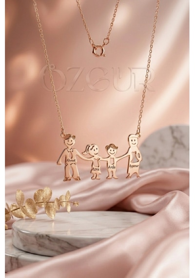 925 Ayar Gümüş İsimli 4 Kişilik Aile Kolye Rose Gold